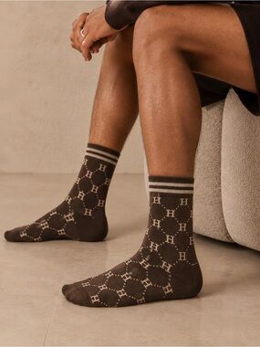 Hermes Brown Logo Pattern Socks